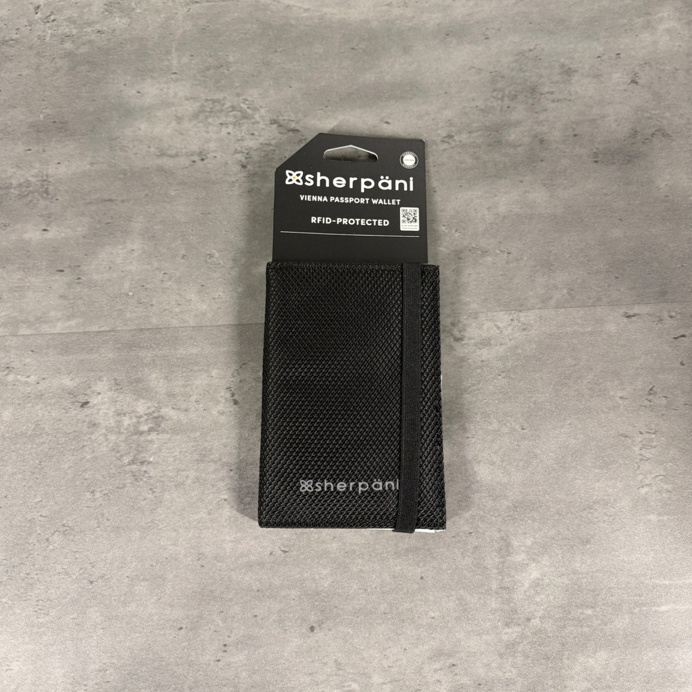 Sherpani Vienna Passport Wallet Unisex Carbon Black RFID Recycled Travel TSA
